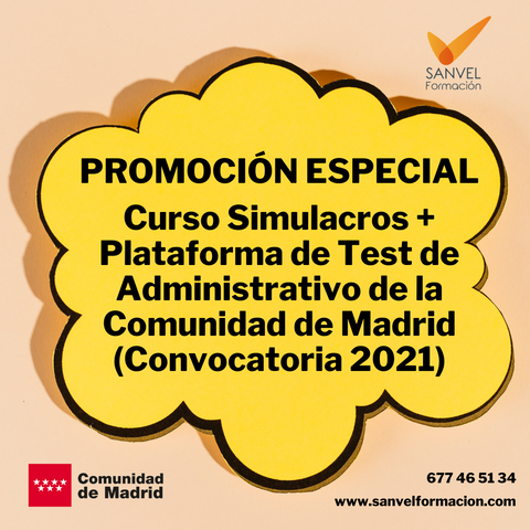 PROMOCIÓN ESPECIAL Simulacros + Plataforma de Test Administrativo de la Comunidad de Madrid (Convocatoria 2021)